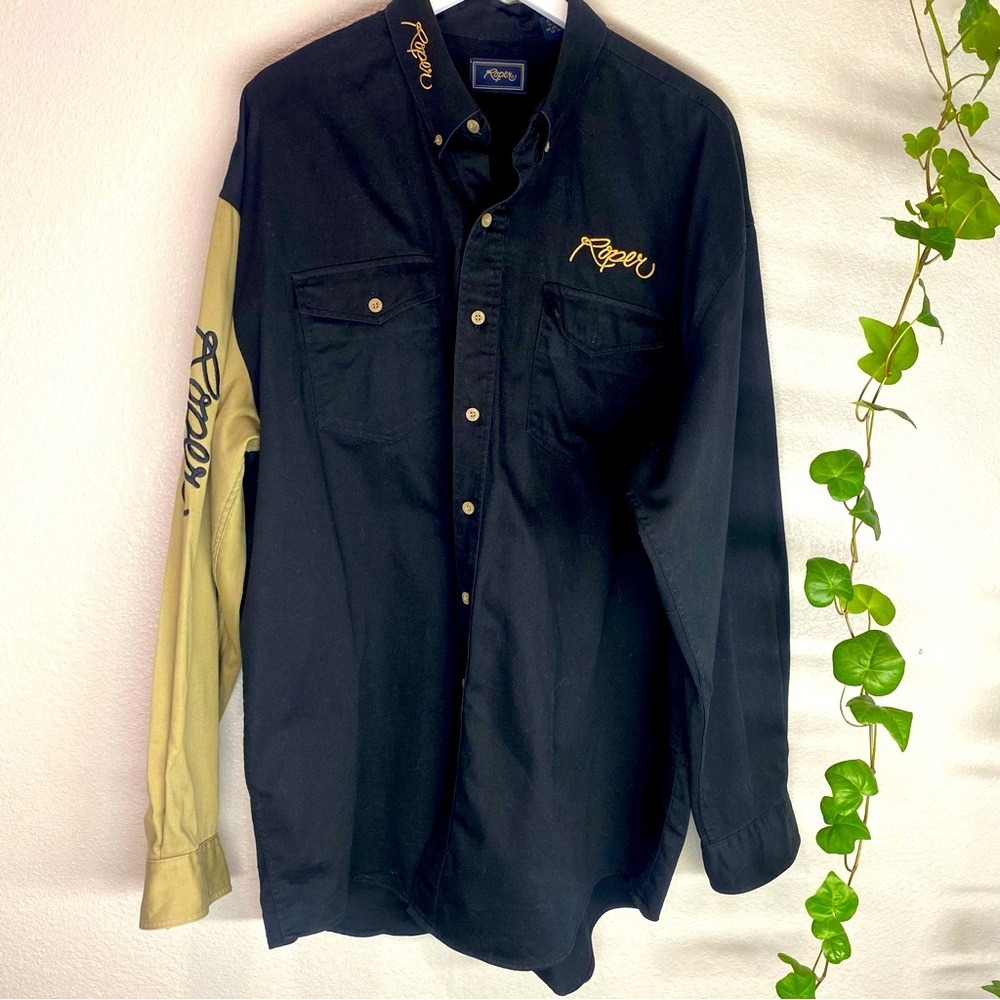 Roper Vintage Western Shirt, Black and Tan,‎ Size 2XL Black and Tan Men's Shirt - Picture 3 of 15